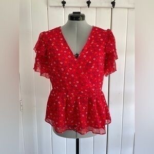 Madewell Tiered-Sleeve Peplum Top in Metallic Prairie Posies